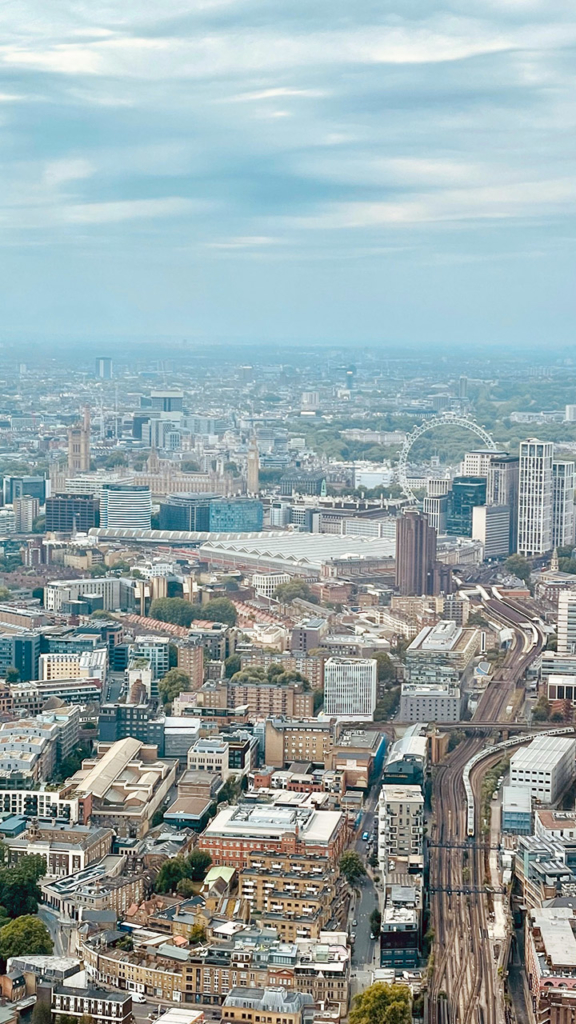 Vue sur Big Ben et London Eye depuis The Shard à Londres